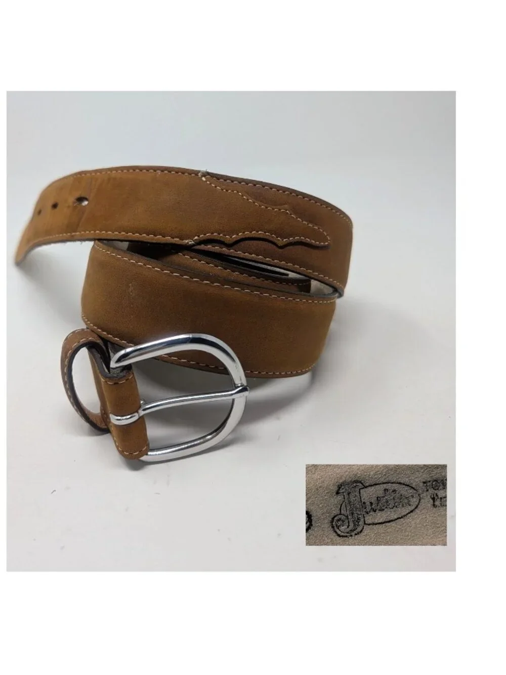 Vintage Justin Brown Leather Belt 52 Western Suede